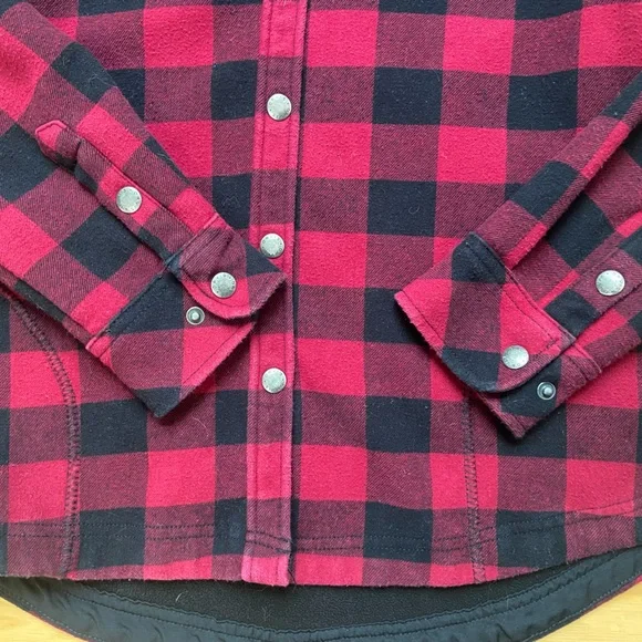 Orvis Fleece Lined Plaid Flannel Snap Shirt Jacket Shacket Red Black Women's S - Picture 2 of 6